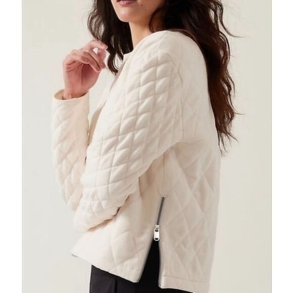 Athleta Retroplush Quilted Crewneck Sweatshirt Womens Size S Cream EUC - Picture 5 of 12